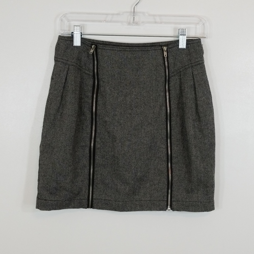 Silence +Noise Gray Woolblend Front zip Mini Skirt
